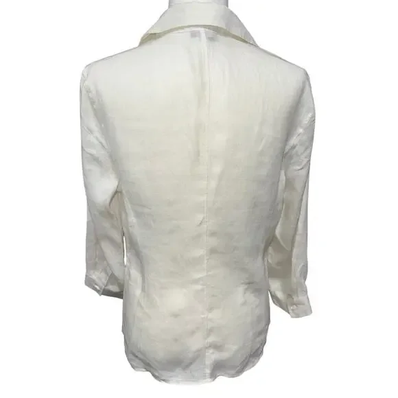 Talbots Irish Linen Button Up Blouse Gather Detail Waist Off white 12 Office - Picture 3 of 7